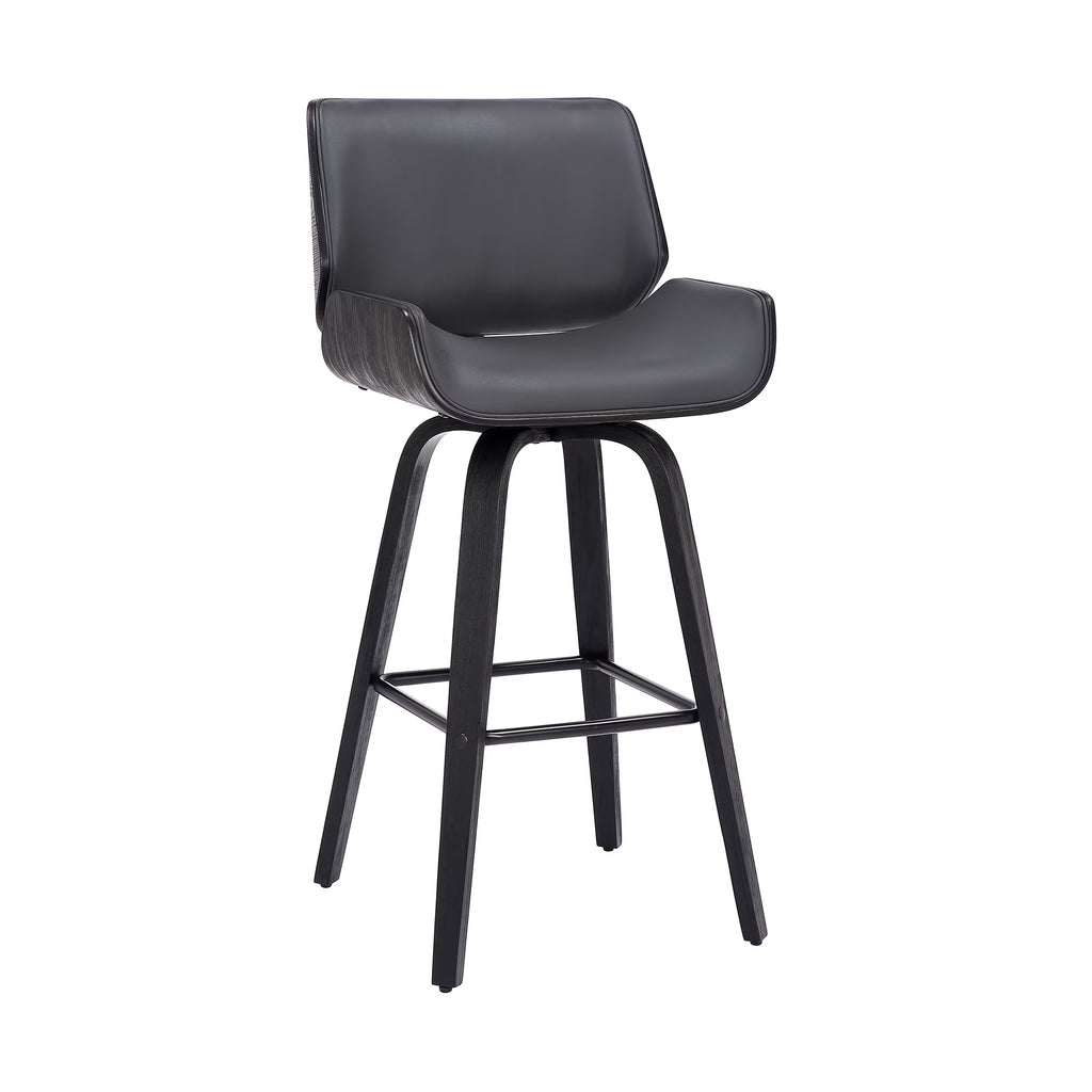 Faux Leather Wood Swivel Counter Stool in Gray/Black W363