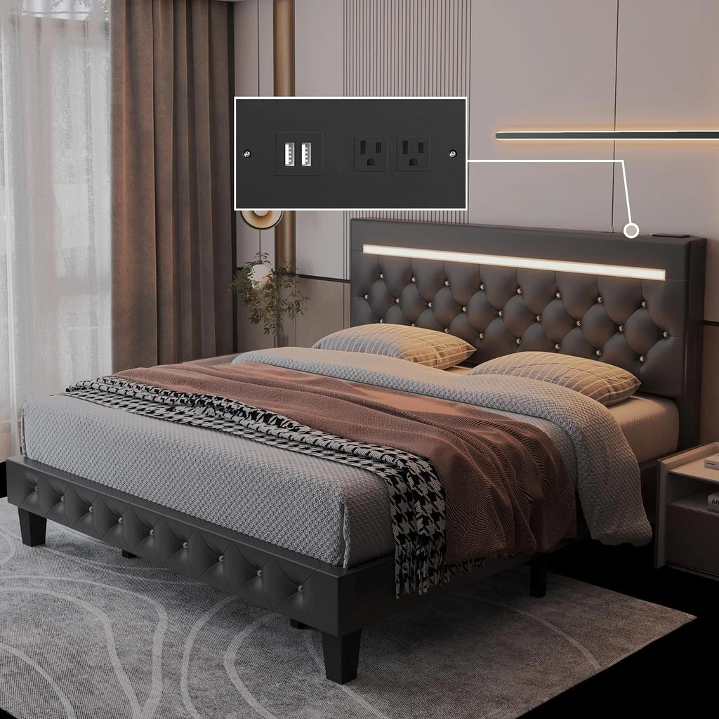 Queen Size Upholstered Platform Bed Frame with Headboard H76914