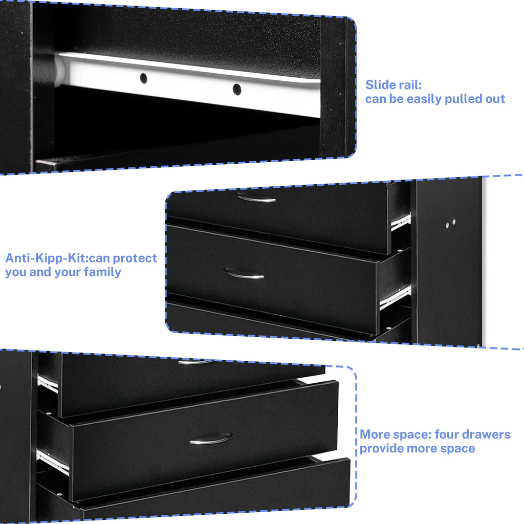 Black 4 Drawer Wood Dresser Y90070