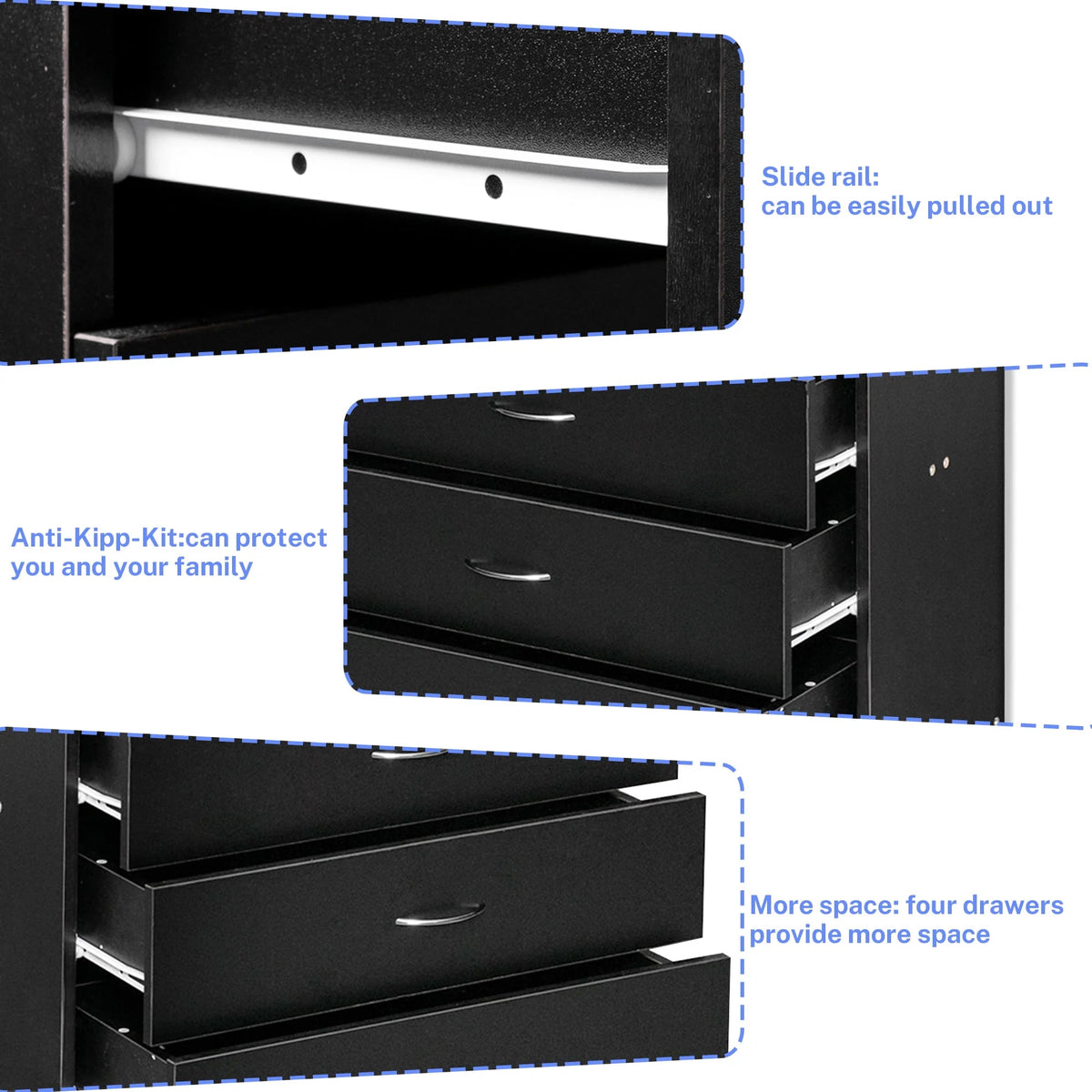 Black 4 Drawer Wood Dresser Y90070