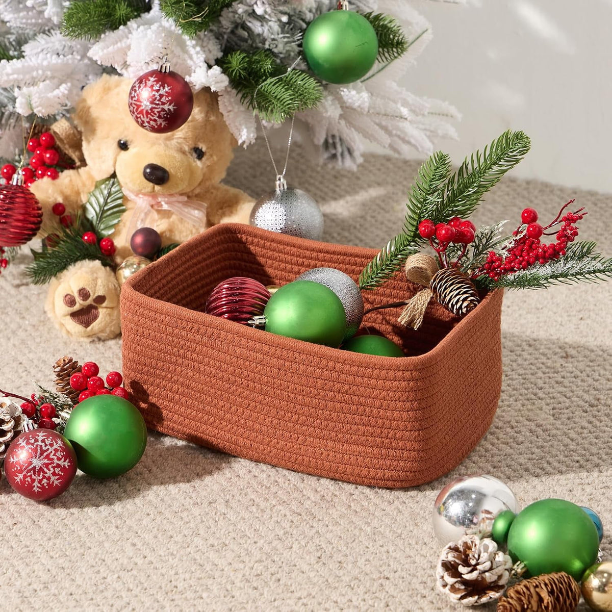 3 Packs Oxide Red Woven Rope Storage Baskets S216