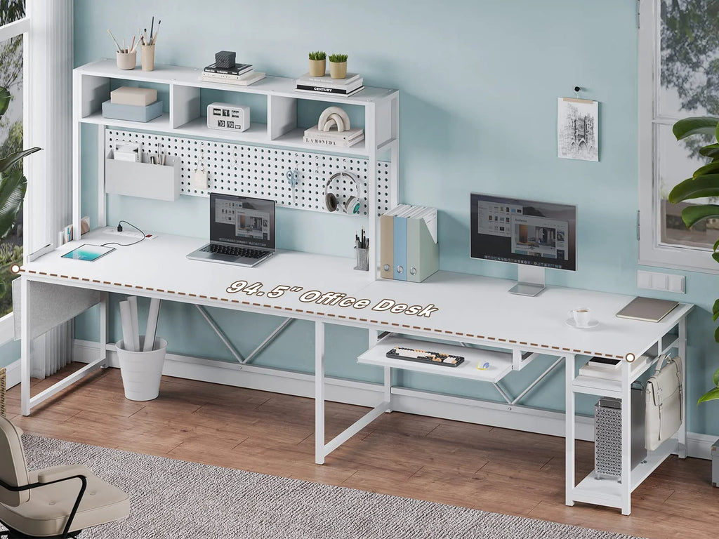 L Shaped Gaming Desk with LED Light and Power Outlet G1502