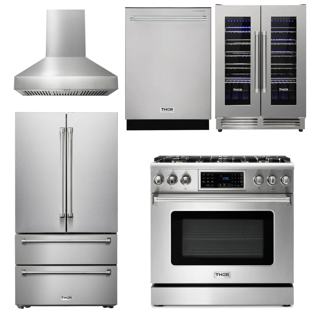 36 Gas Range, Range Hood, Refrigerator, Dishwasher, Wine Cooler F2546
