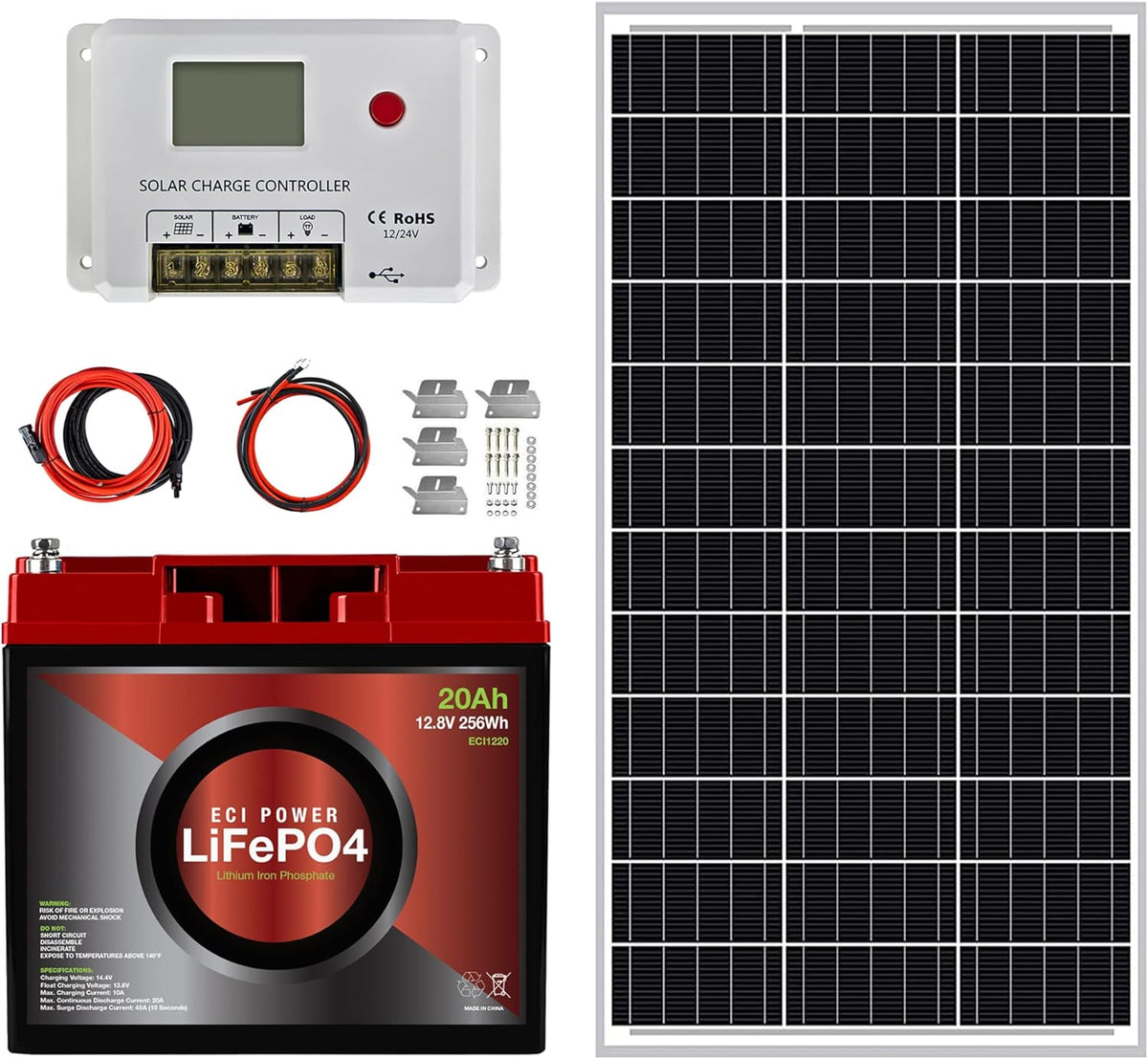 100W 12V Mono Rigid Solar Panel with 10A PWM Charge Controller G651284