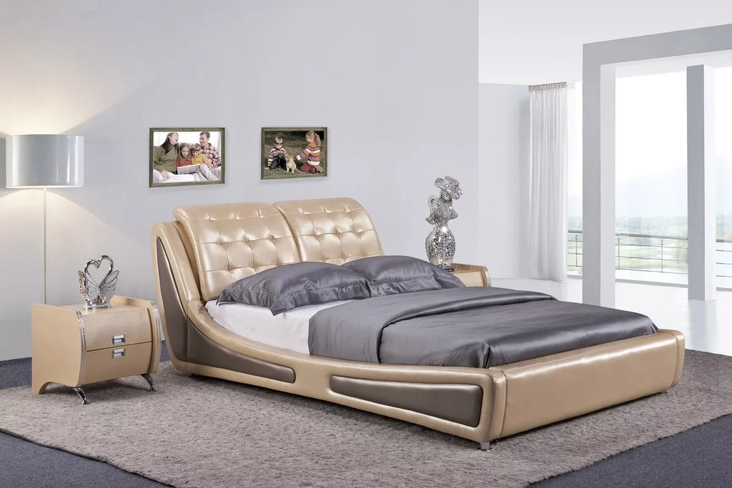 Gold California King Faux-Leather Platform Bed E714727
