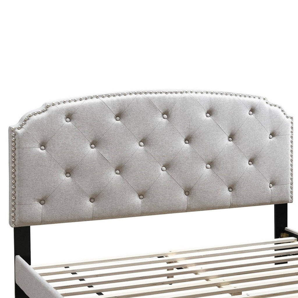 Twin Bed with Button Tufted Scalloped Headboard, Light Brown Y84139