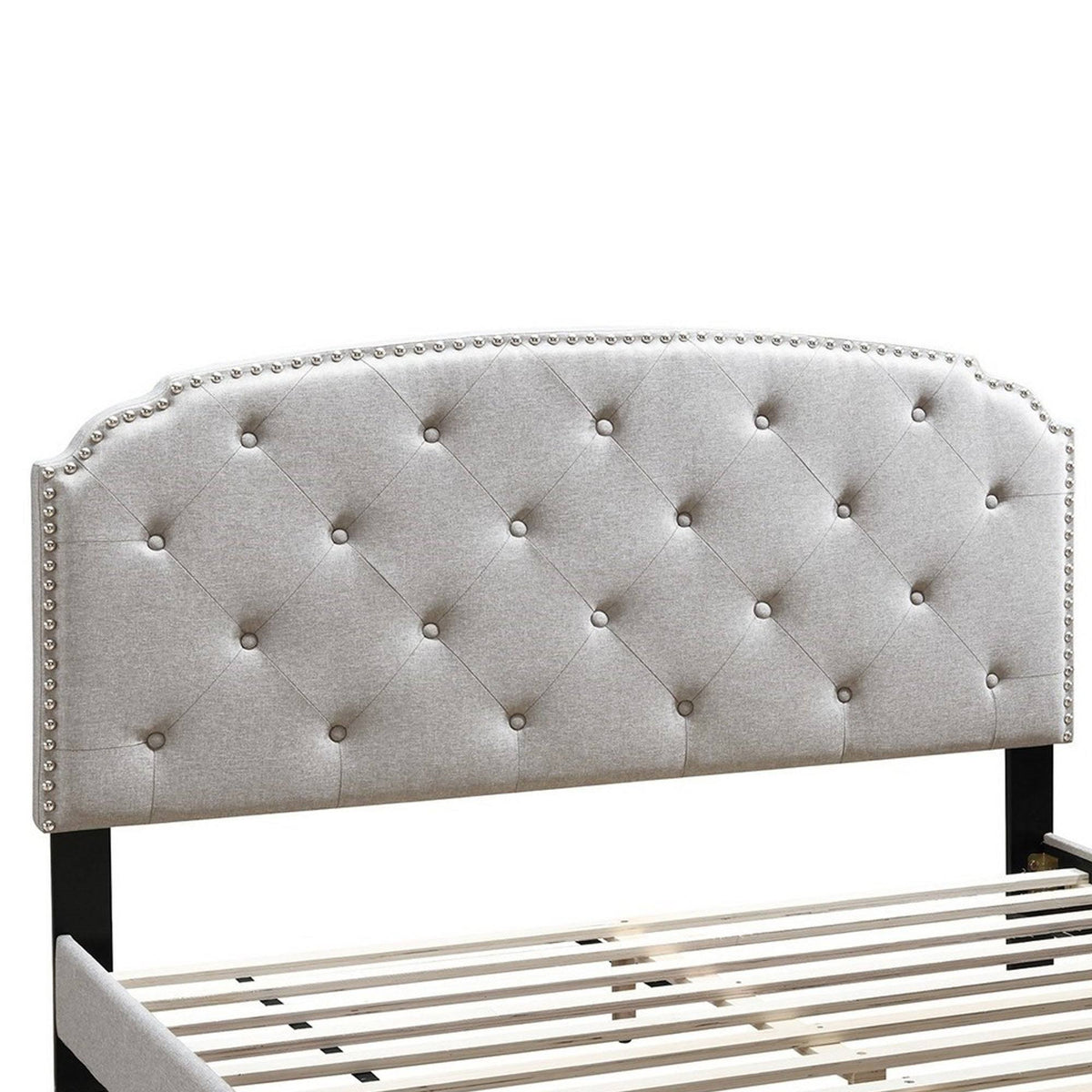 Twin Bed with Button Tufted Scalloped Headboard, Light Brown Y84139
