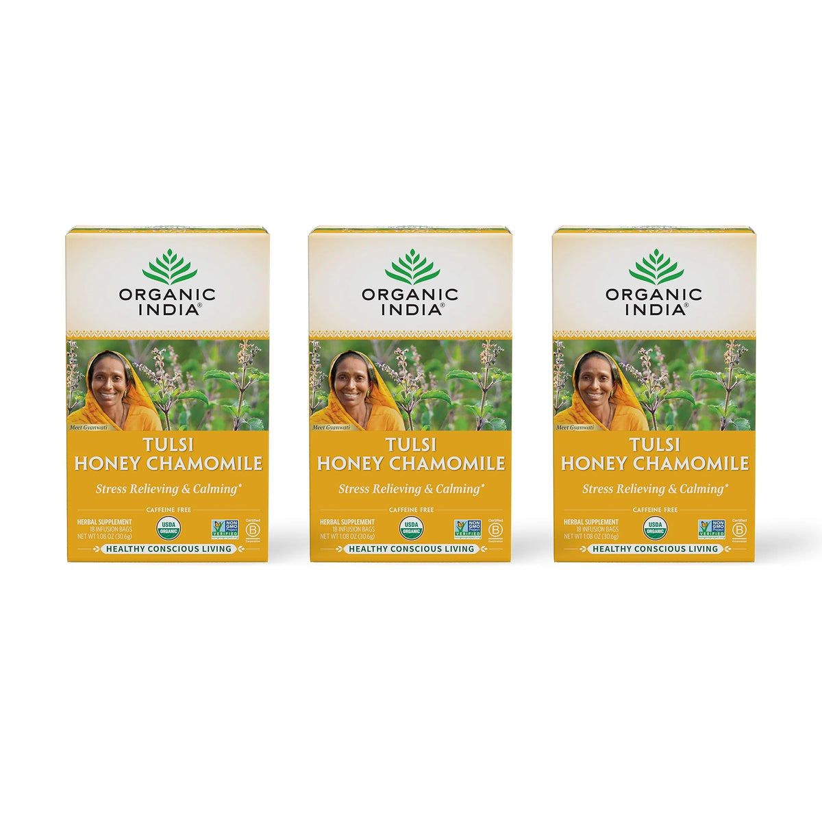 Honey Chamomile Herbal Tea, Caffeine-Free, 18 Infusion Bags, 3 Pack V32963