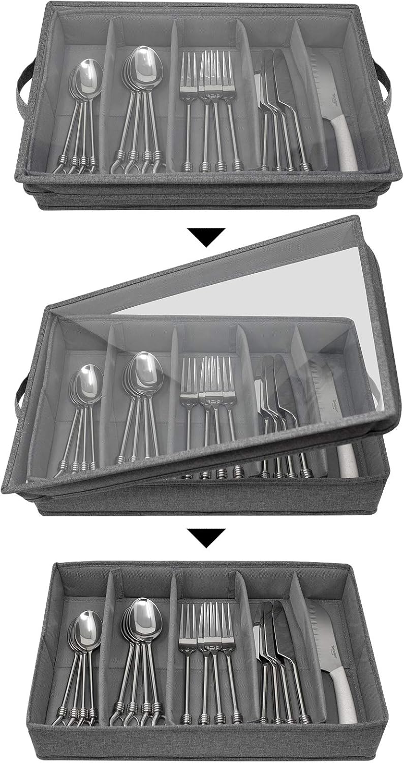 Gray Flatware Storage Chest with Clear Lid P105583