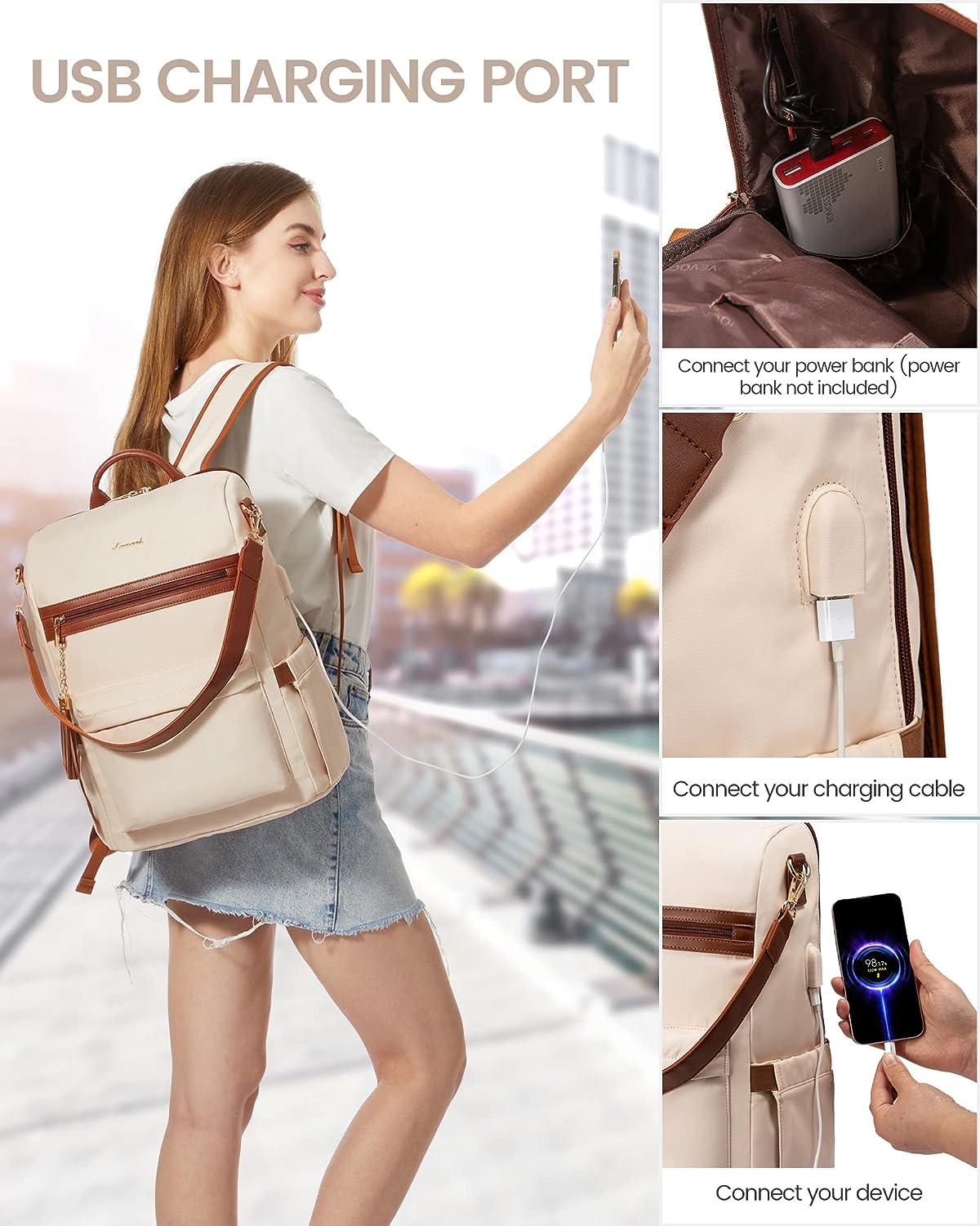 15.6" Laptop Backpack with USB Port Convertible Daypack Z956