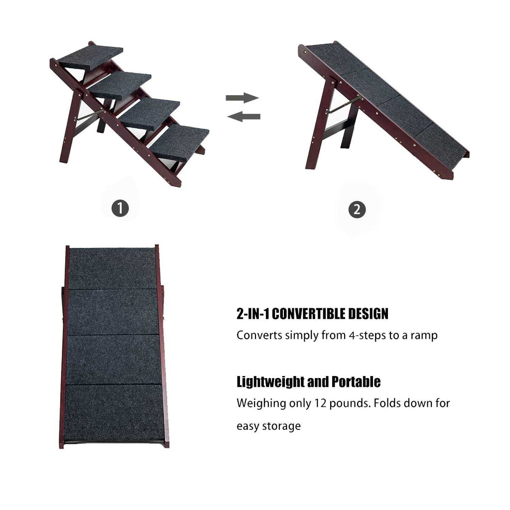Foldable 4 Levels Wooden Pet Stairs & Ramp U52728