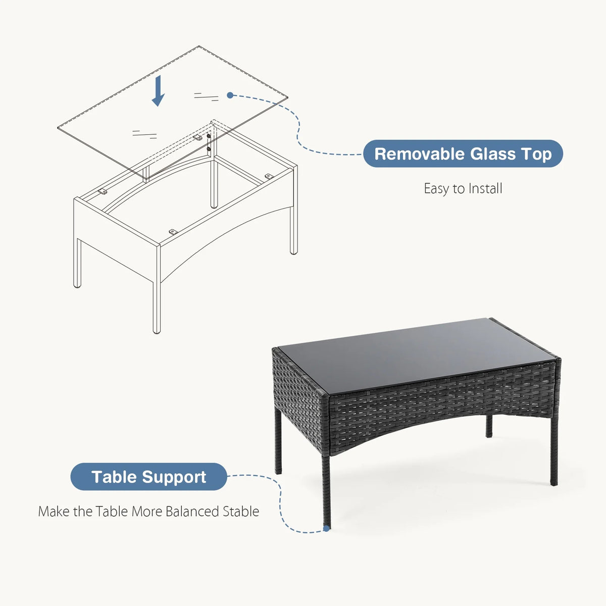 Black Outdoor Patio Furniture Set with Sectional Sofa, Table, Chairs and Cushions T511