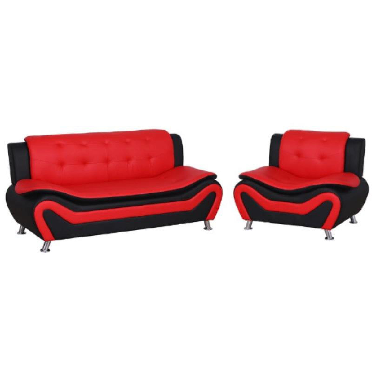 2-Piece Set with Sofa and Club Chair in Black & Red C22969