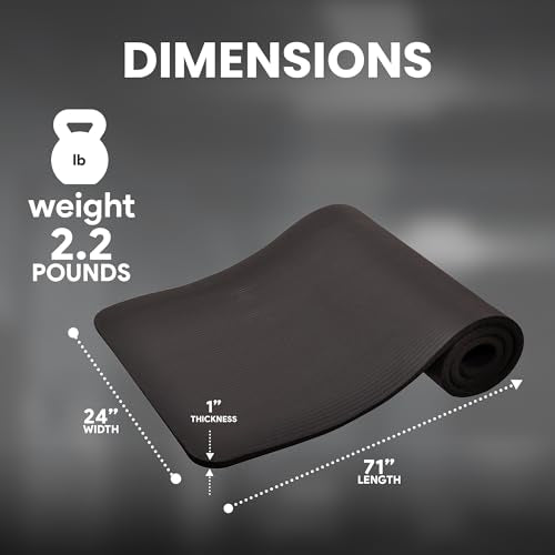1-Inch Extra Thick High Density Anti-Tear Exercise Yoga Mat with Carrying Strap Y7846