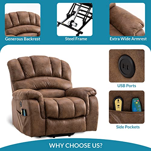 Large Power Lift Recliner Chair with Massage and Heat, Extra Wide Oversized Electric Recliner, 350lbs Capacity (Brown) N530