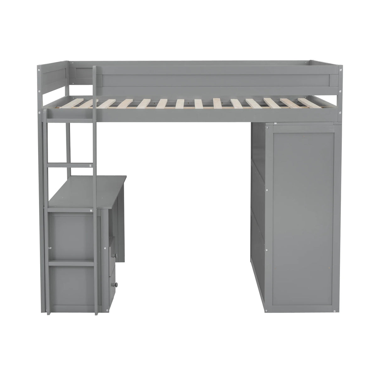 Wood Full Size Loft Bed with Storage Desk, Drawers and Wardrobe Y6554