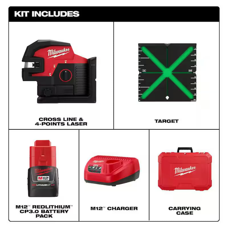 12-Volt Cordless Green Cross Line Laser Kit with Laser Detector L39560