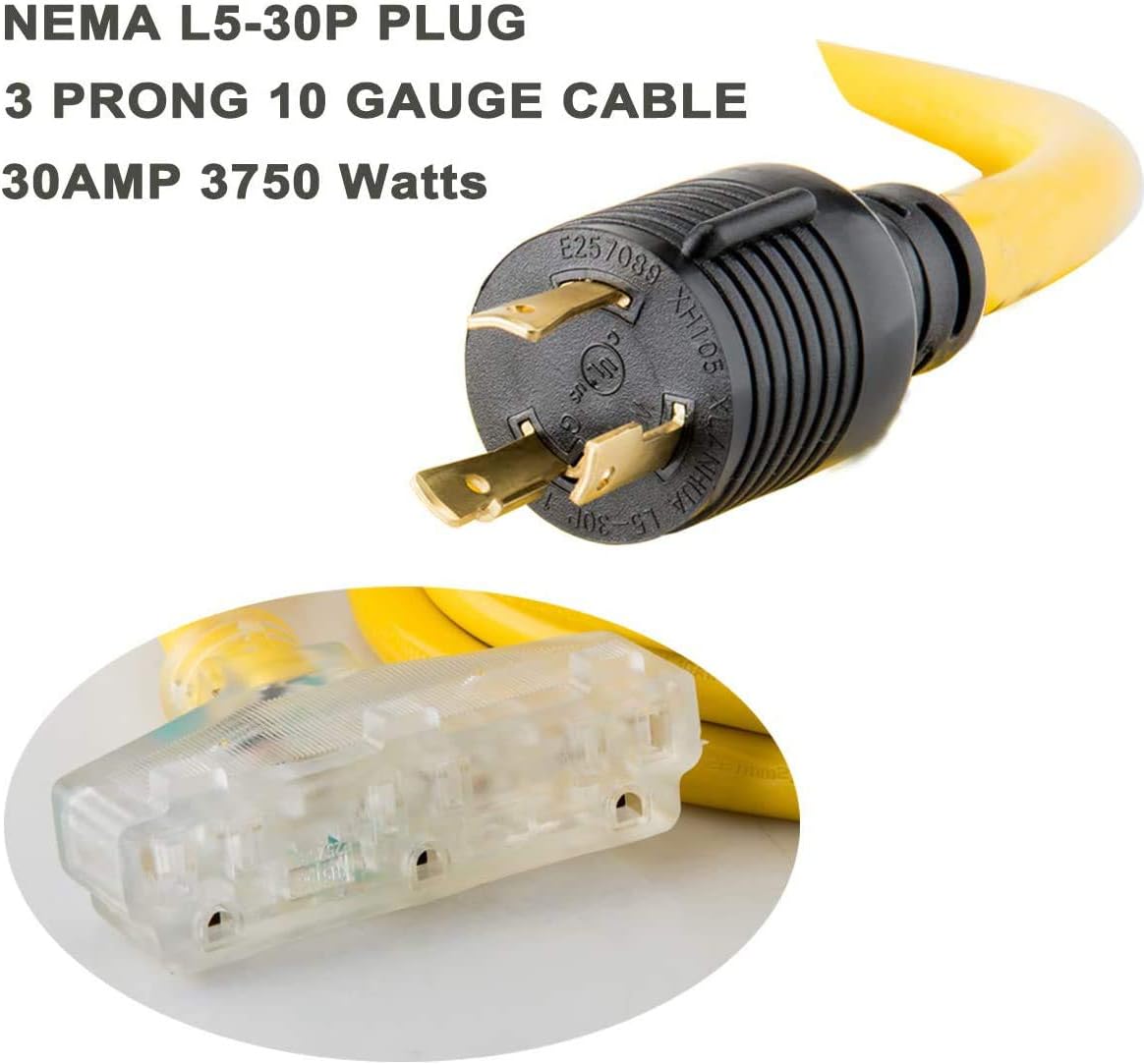 30Amp 3750 Watts 10 Gauge Generator Extension Cord D690196