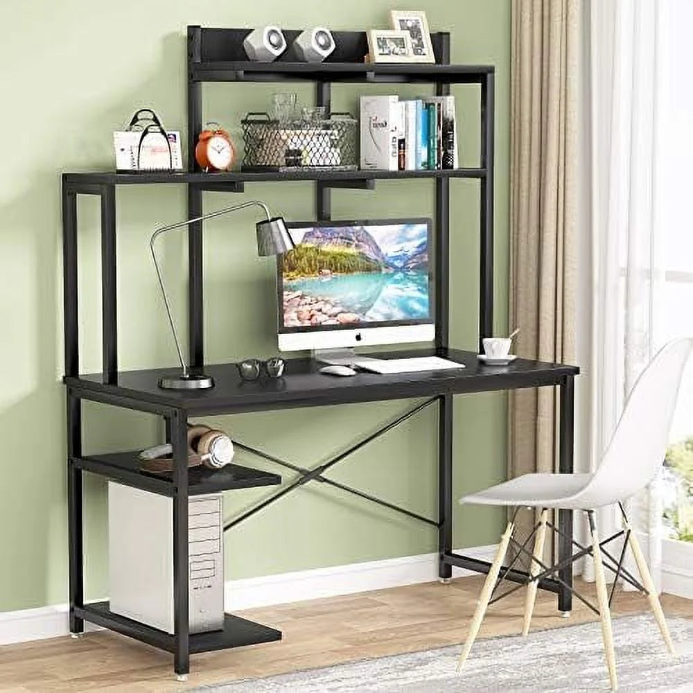 Black 47 Inch Computer Desk with Shelves and Hutch Z370335