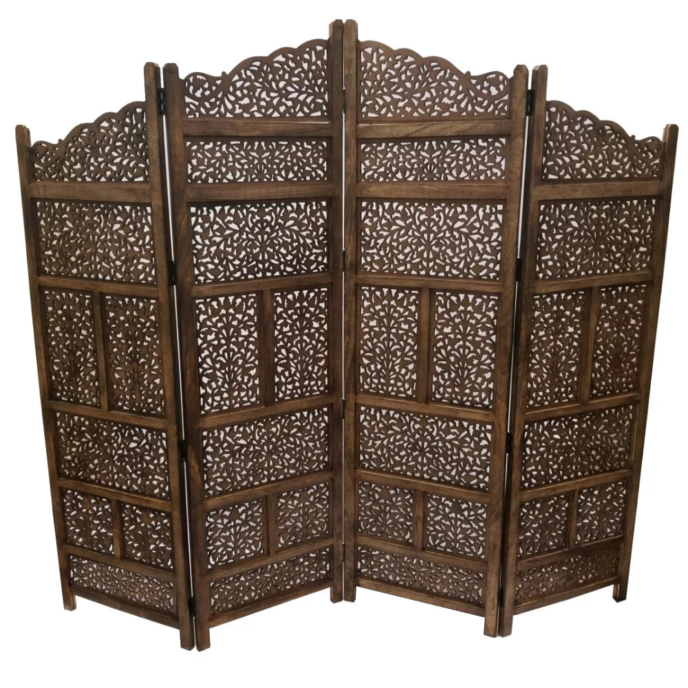 Wood Room Divider 4 Panel Carved Screen A1818
