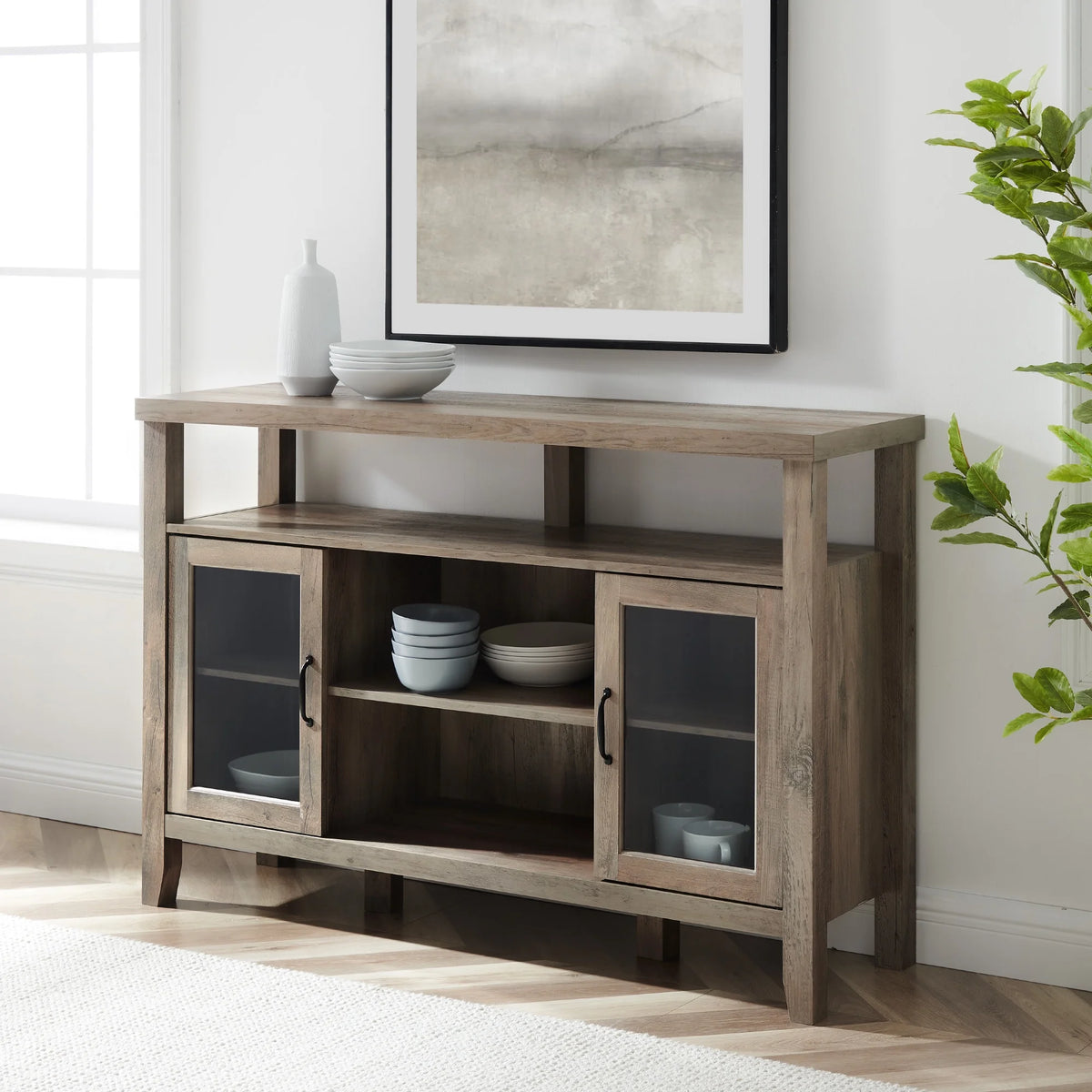 Grey Wash Glass Door Tall Buffet TV Stand J8593