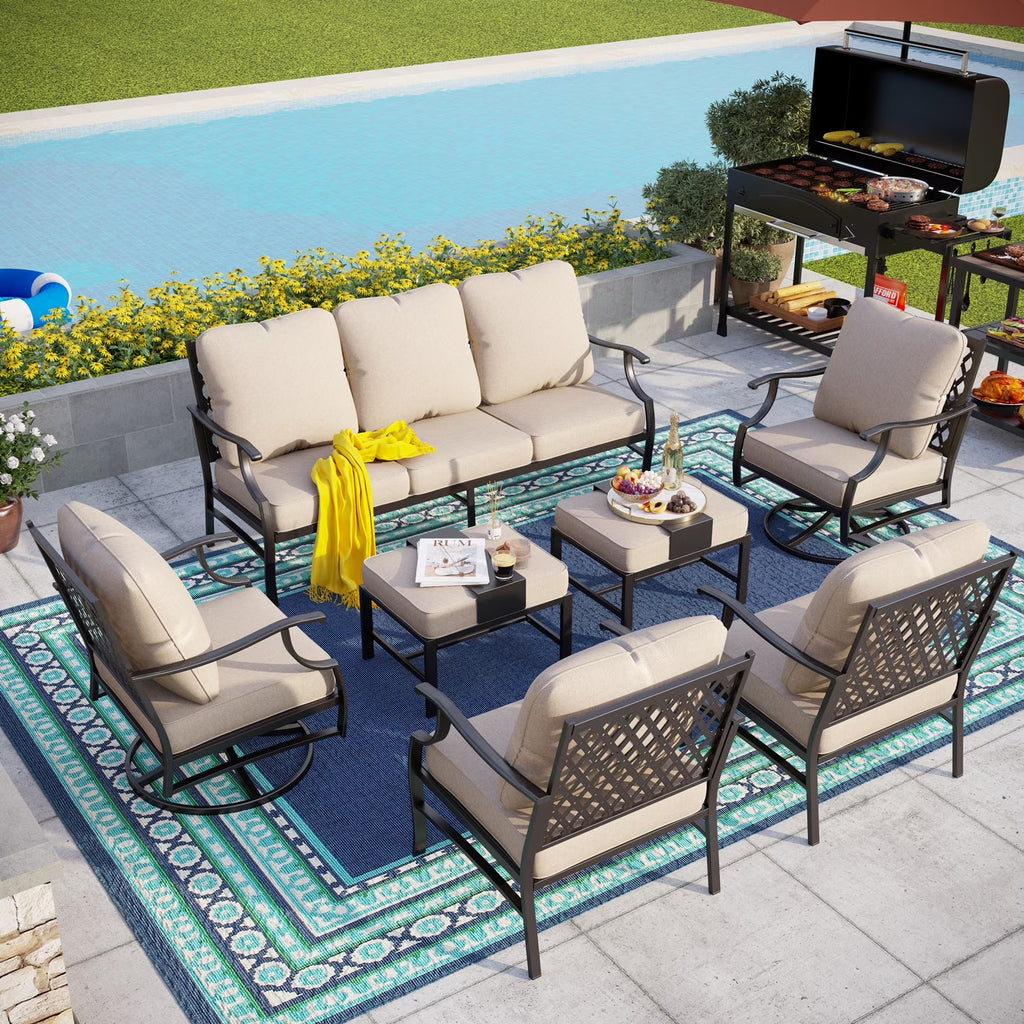 Beige 9-Seater Patio Conversation Set with Swivel Chair Sofa P426717