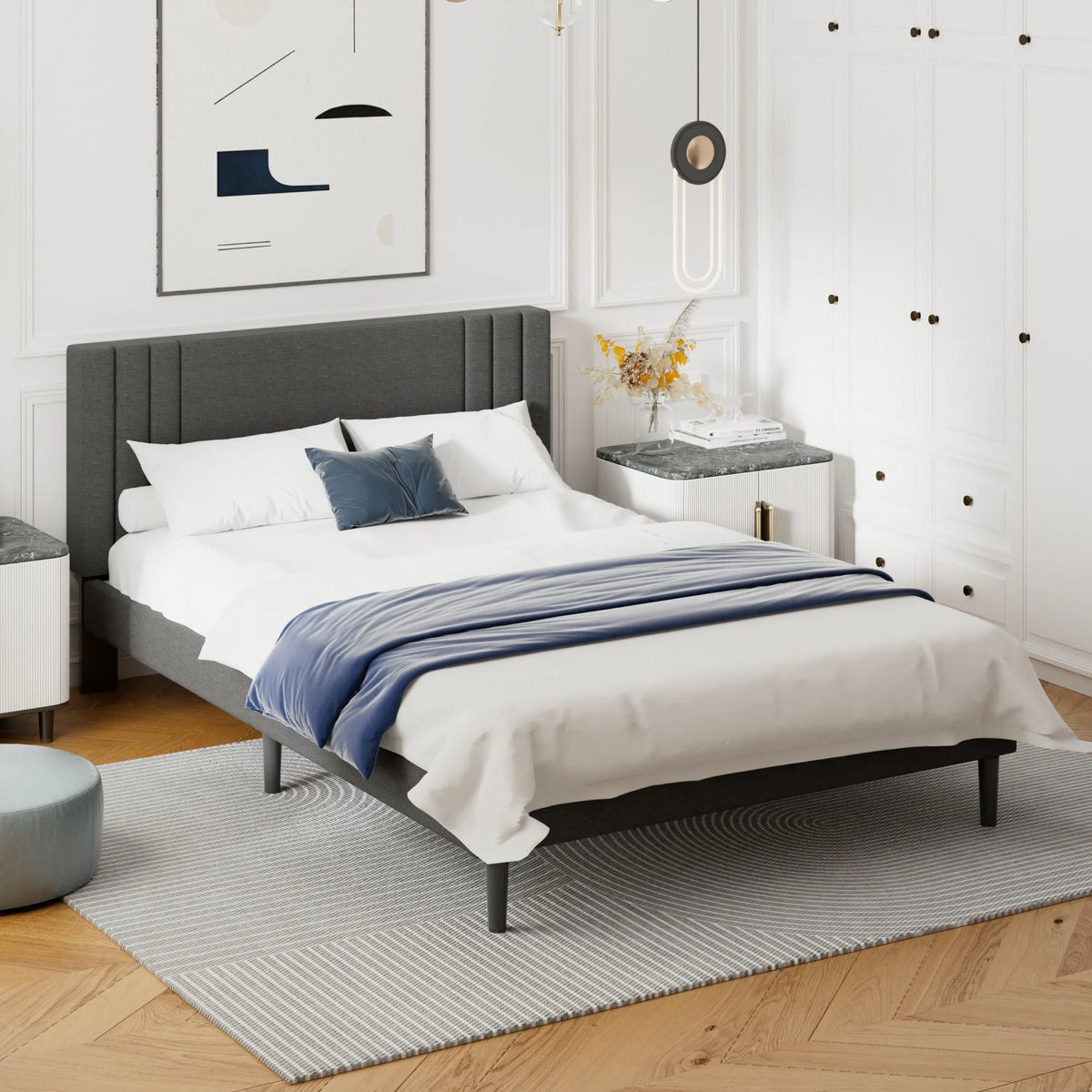 Dark Gray Wood Frame Full Platform Bed G68371
