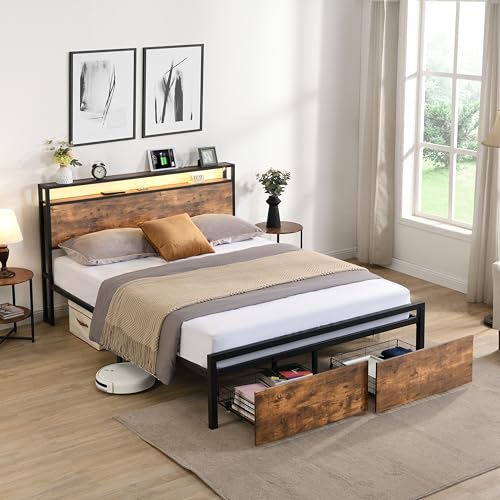 Black Queen Storage Headboard with 2 Drawers Platform Bed R5720