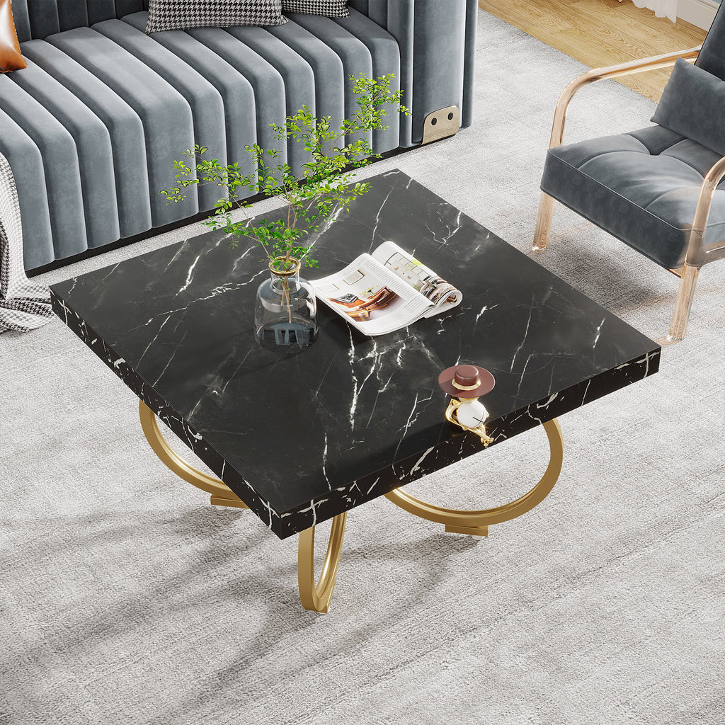 31.5 Inch Square Black Faux Marble Coffee Table J4859