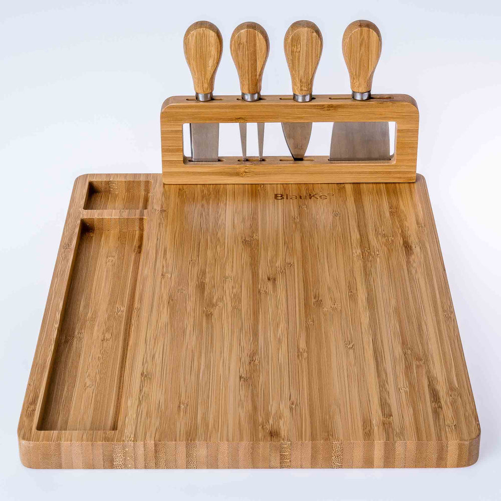 Bamboo Cheese Board and Knife Set 14x11 inch with 4 Cheese Knives P129633