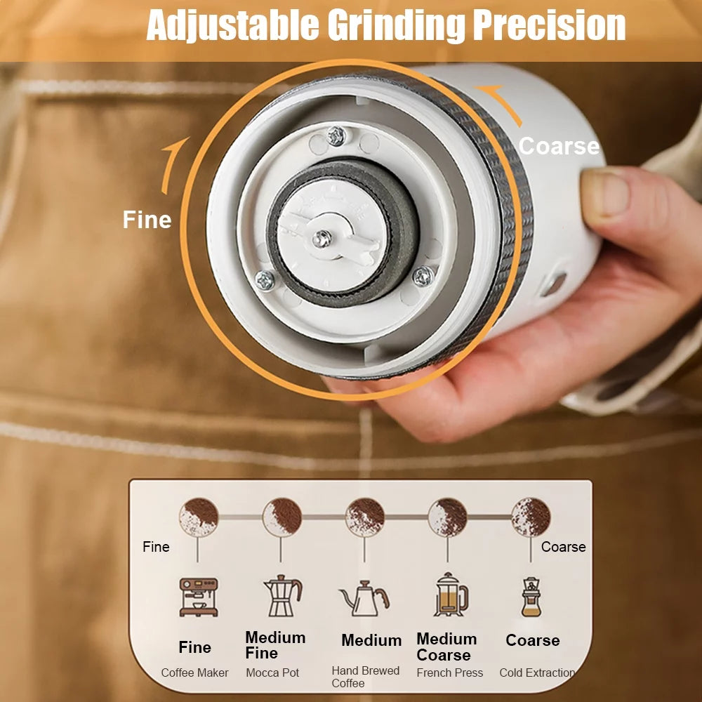 Portable Electric Burr Coffee Grinder 13W 200ml USB Rechargeable Adjustable Cordless R9864
