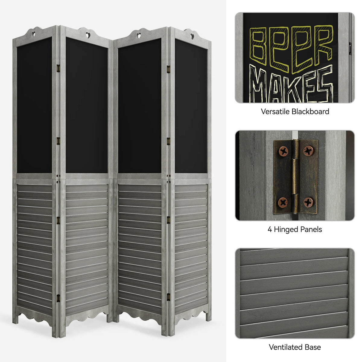 4 Panel Folding Room Divider with Chalkboard O417