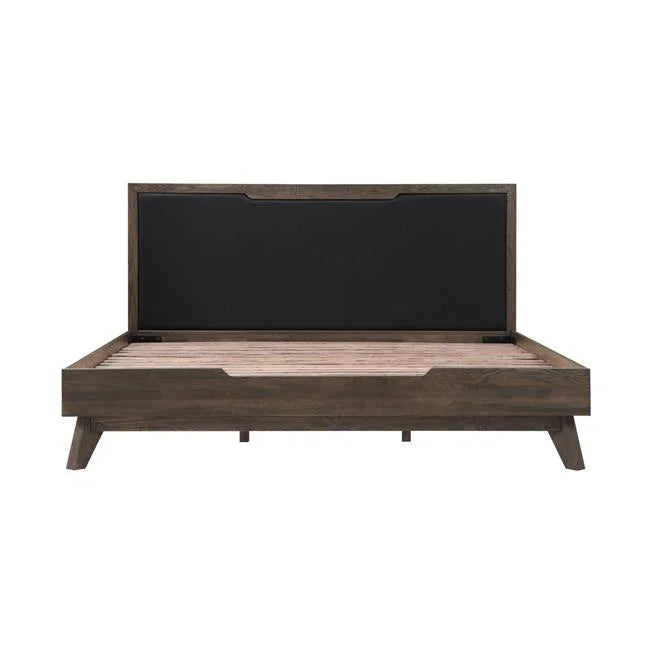 Oak Black Faux Leather King Size Platform Bed H76870