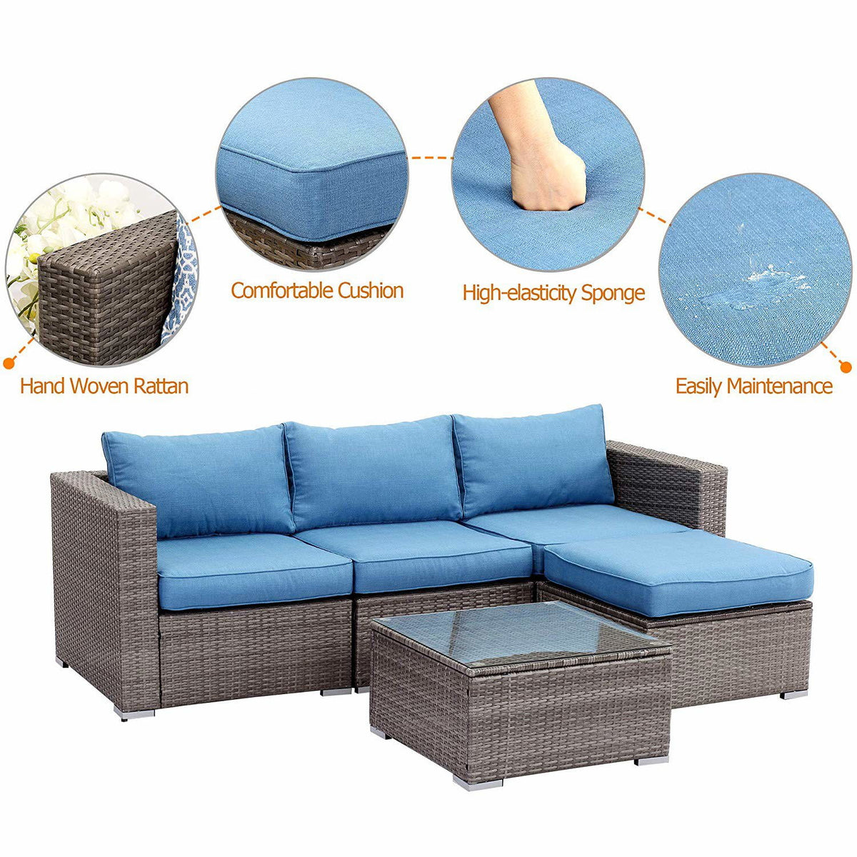 6 Pcs Outdoor Wicker Rattan Furniture Set with Cushions S5504