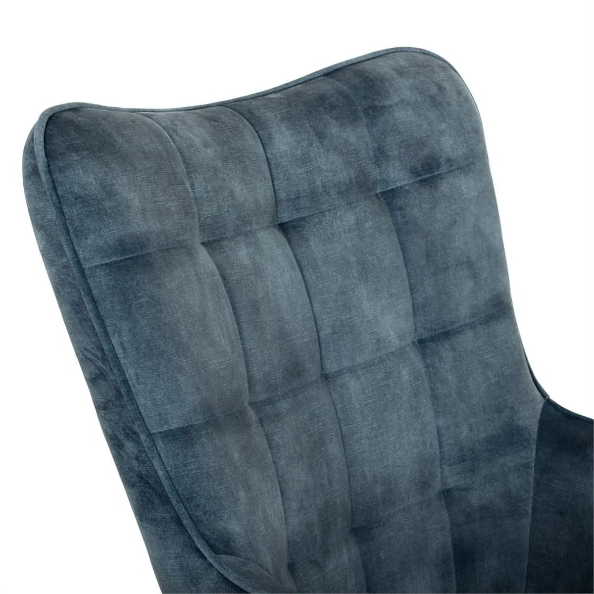 Dark Teal Blue Velvet Wingback Accent Chair with Stool J26940