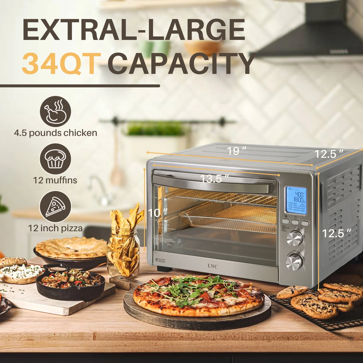 12-in-1 Countertop Oven with Speedy Convection, 34 QT Capacity, 1750W, Stainless Steel - Gray D59614