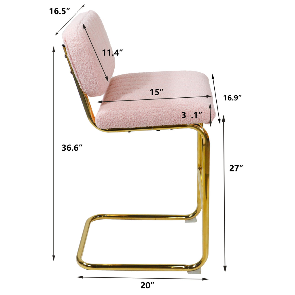 Pink Boucle Fabric Counter Height Bar Stools Set of 2 U314823