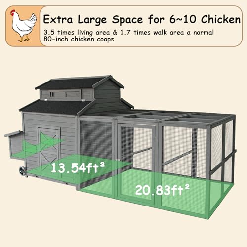 112" Large Wooden Chicken Coop with Chicken Run & Nesting Box T2008