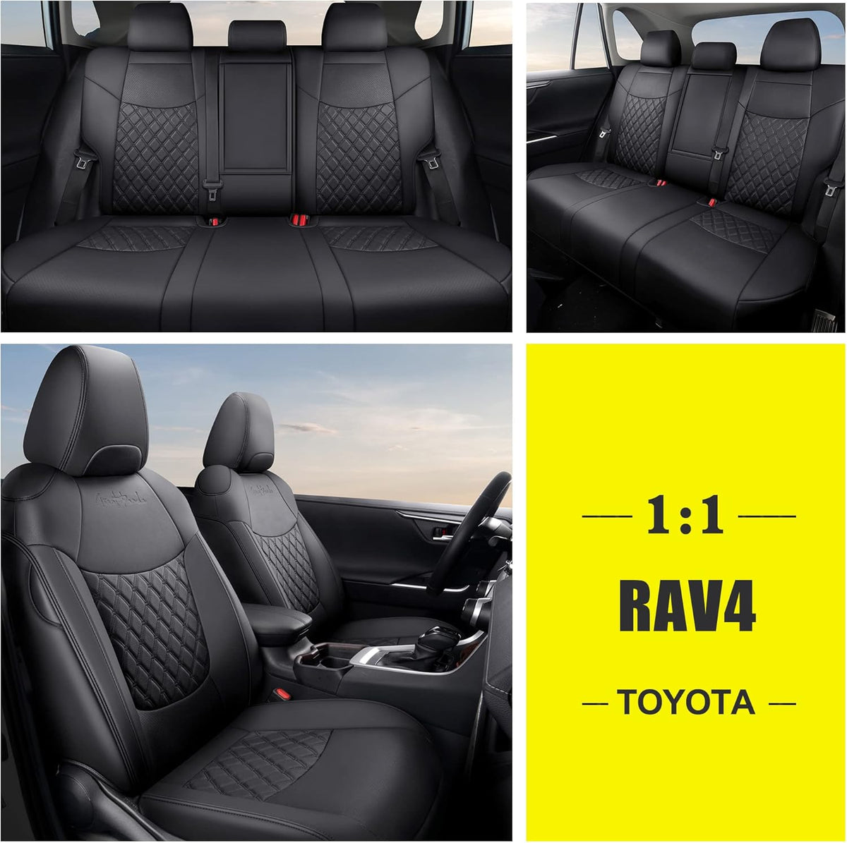 Grey Pu Leather Car Seat Covers Full Set for Toyota RAV4 W7958