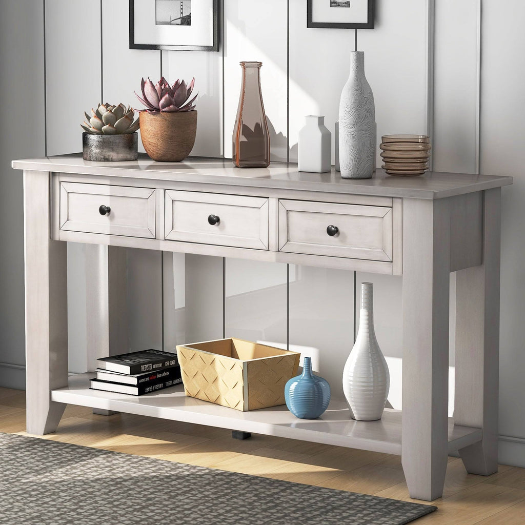 White 3 Drawer Console Table with Shelf Y907182
