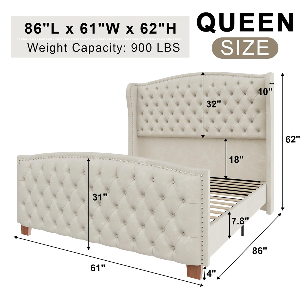 Cream Queen Size Platform Bed Frame Q284707