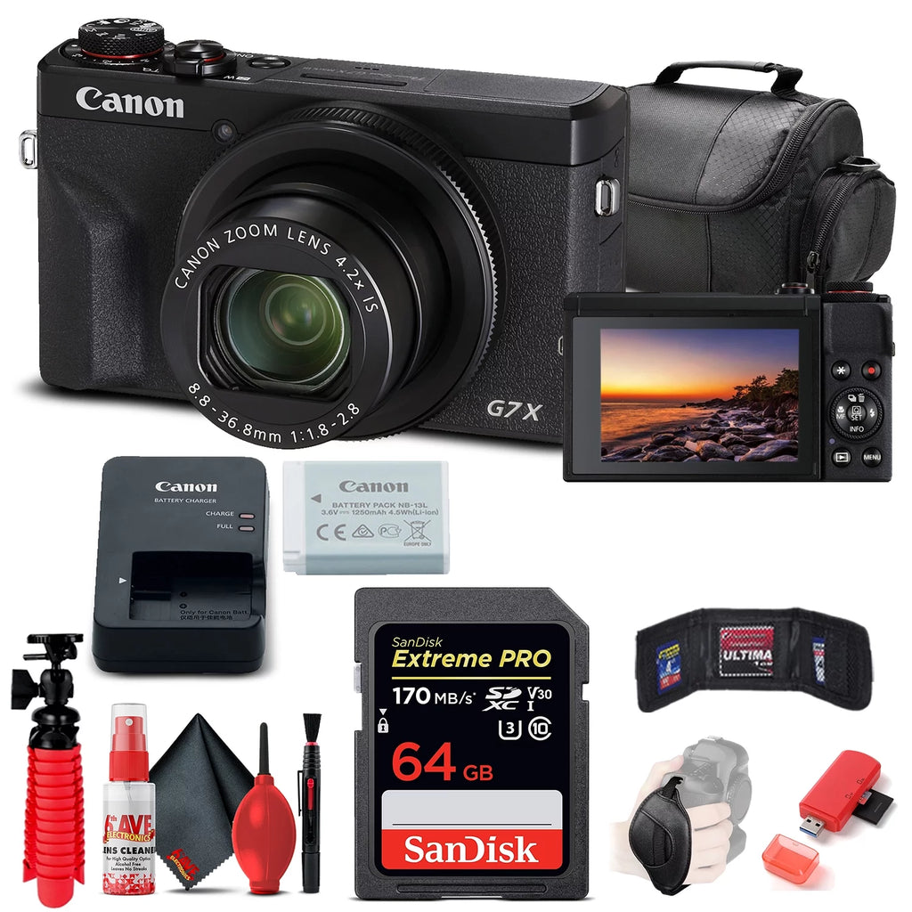 Black Digital Camera with 64GB Card, Card Reader, Soft Bag, Flex Tripod, Hand Strap E394