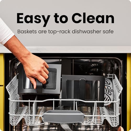 6 Quart Dual Basket Air Fryer Oven with Easy View Windows, Nonstick Frying Baskets - Black D2564