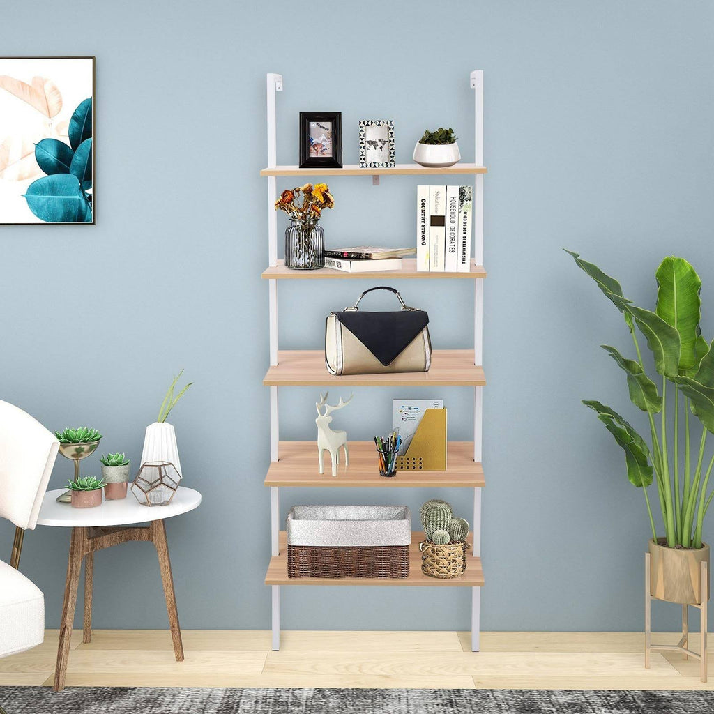 5-Tier Wood Ladder Bookcase with Metal Frame O580093