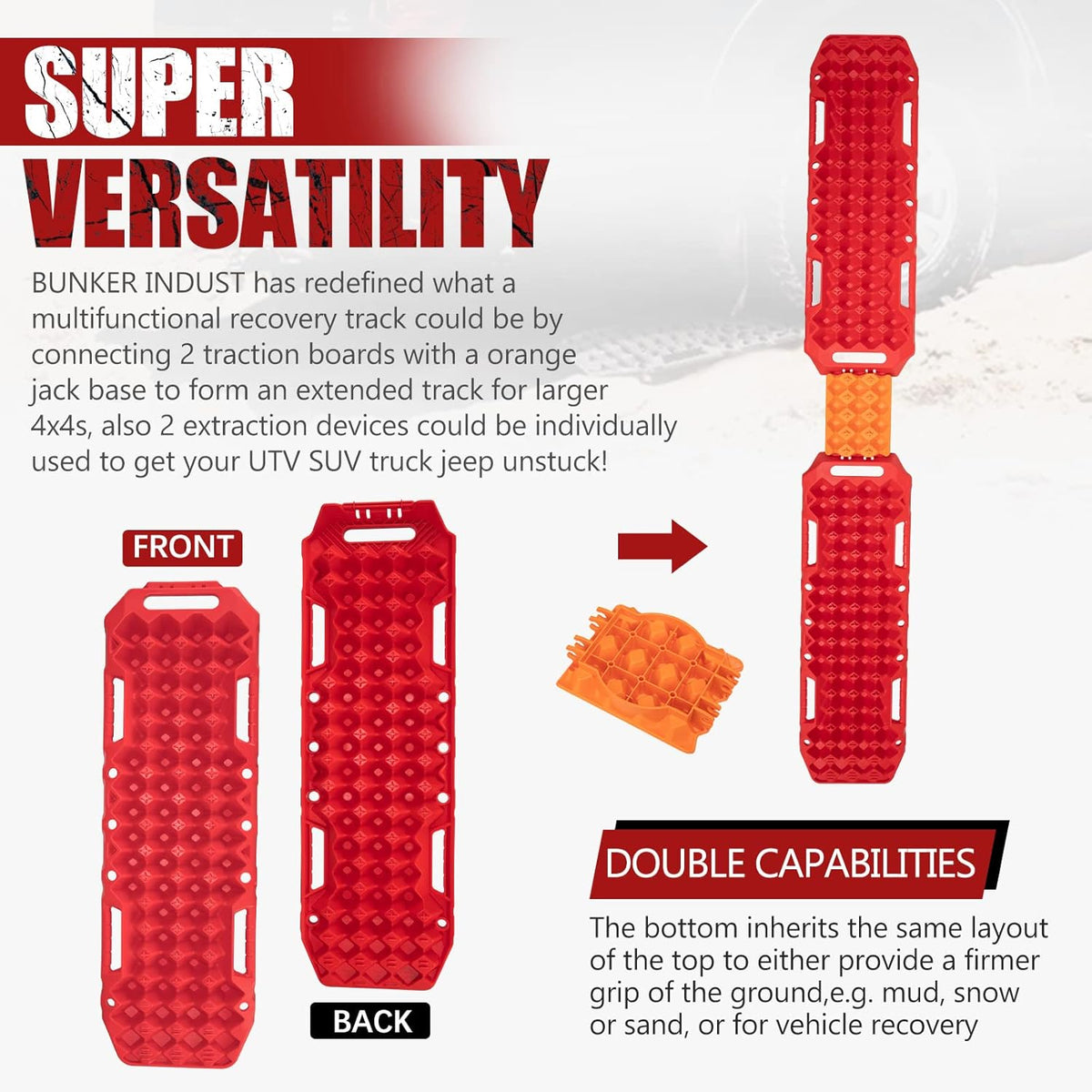 2 Pcs Red Off-Road Traction Boards with Carry Bag D69983