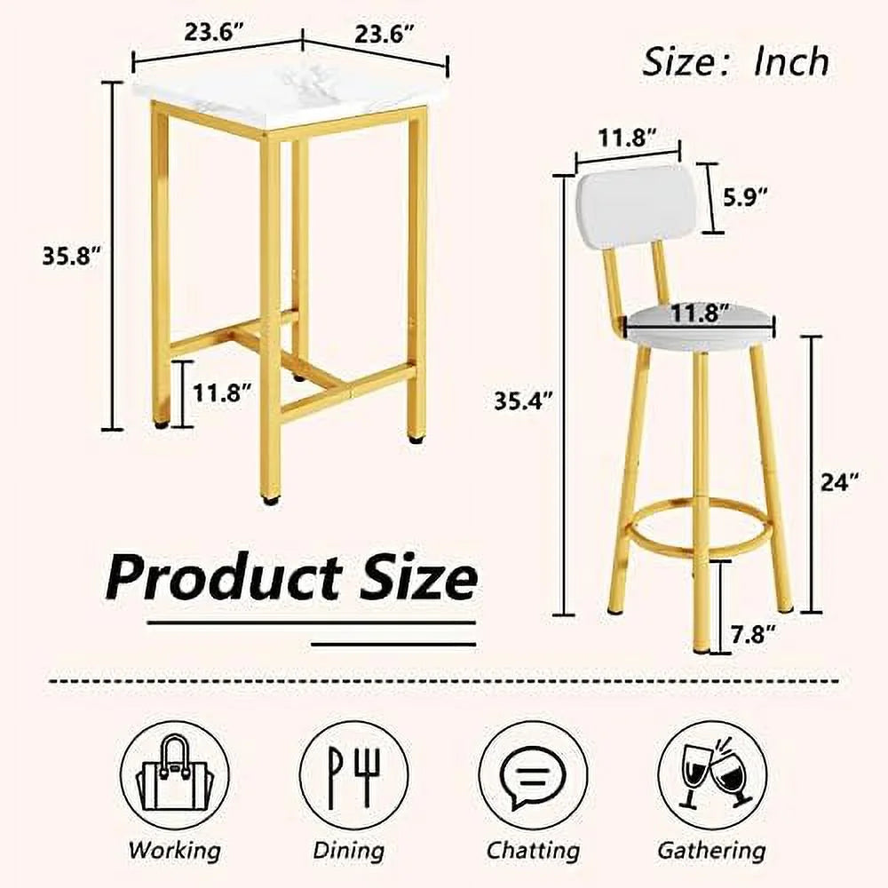 39.4” Dining Table Set for 2 with 2 PU Leather Stools X98546