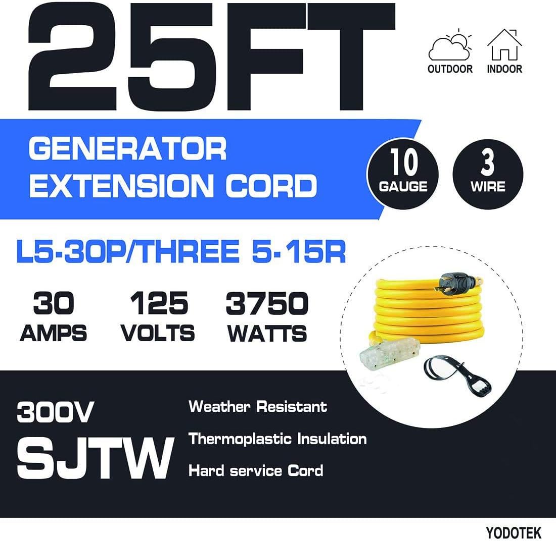 30Amp 3750 Watts 10 Gauge Generator Extension Cord D690196