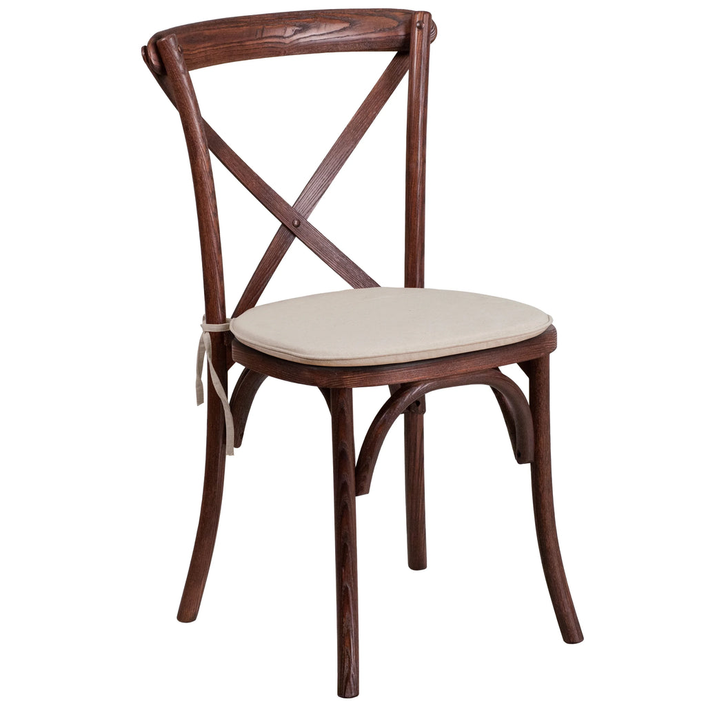 Mahogany Finish Wooden Cross Back Dining Chair with Cushion U801