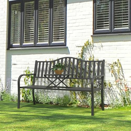 50" Metal Outdoor Bench with Backrest & Armrests F49547