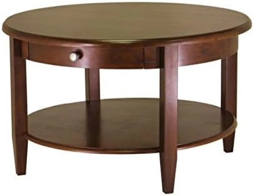 Round Wood Coffee Table with Storage Shelf and Drawer Z444